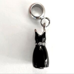 Little Black Dress Rhinestone Silver Charm